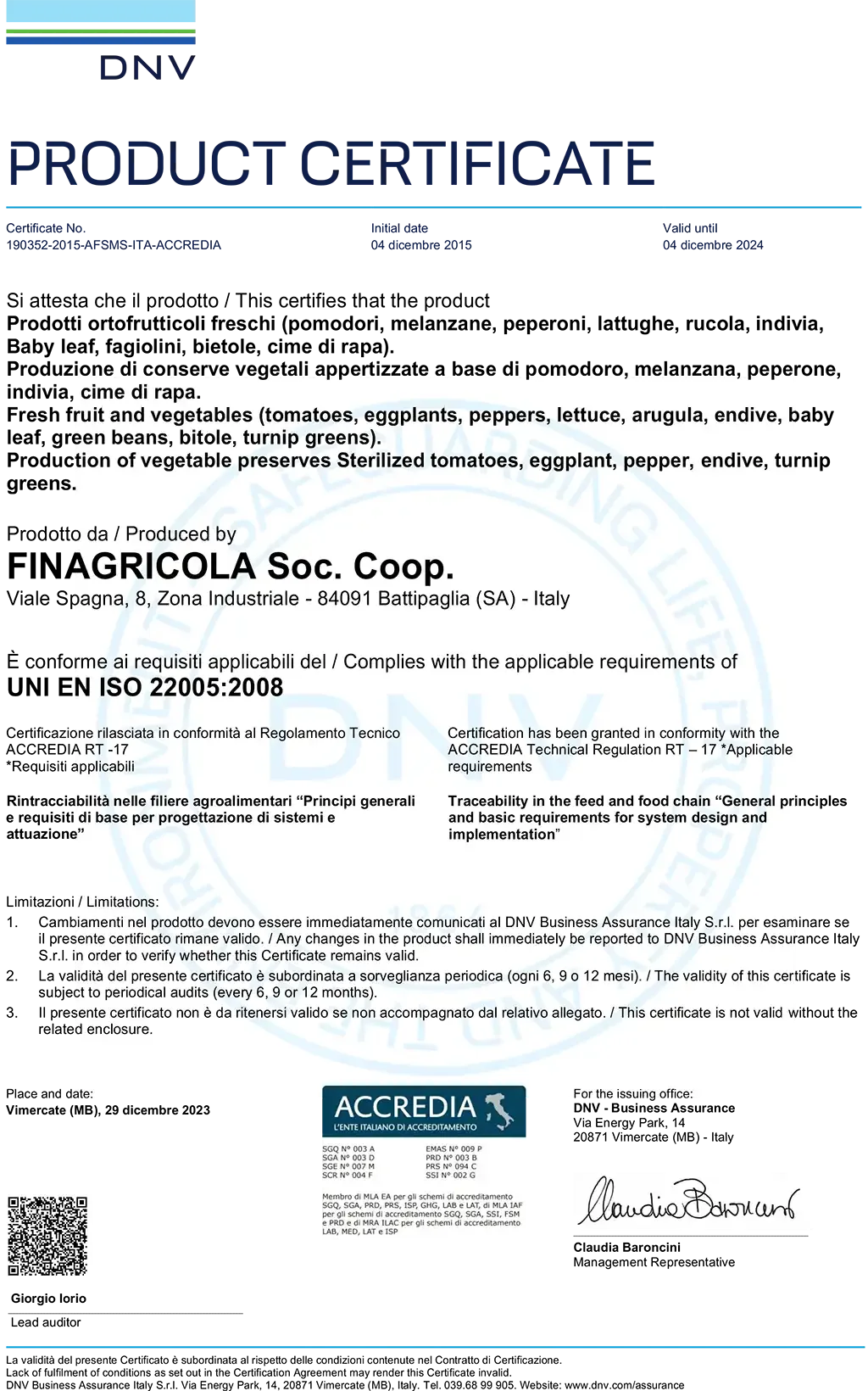 FINAGRICOLA Soc. Coop. ISO 22005 scad.04.12.24 1