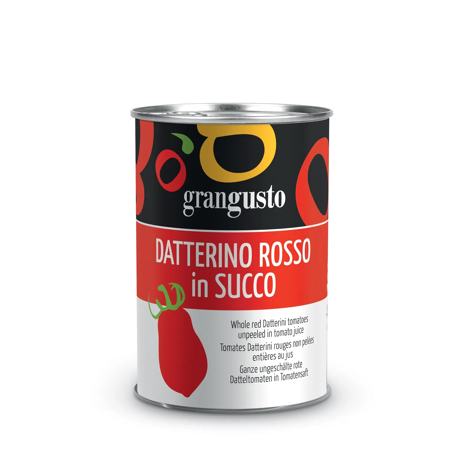Grangusto Whole red Datterini tomatoes unpeeled in tomato juice 400g