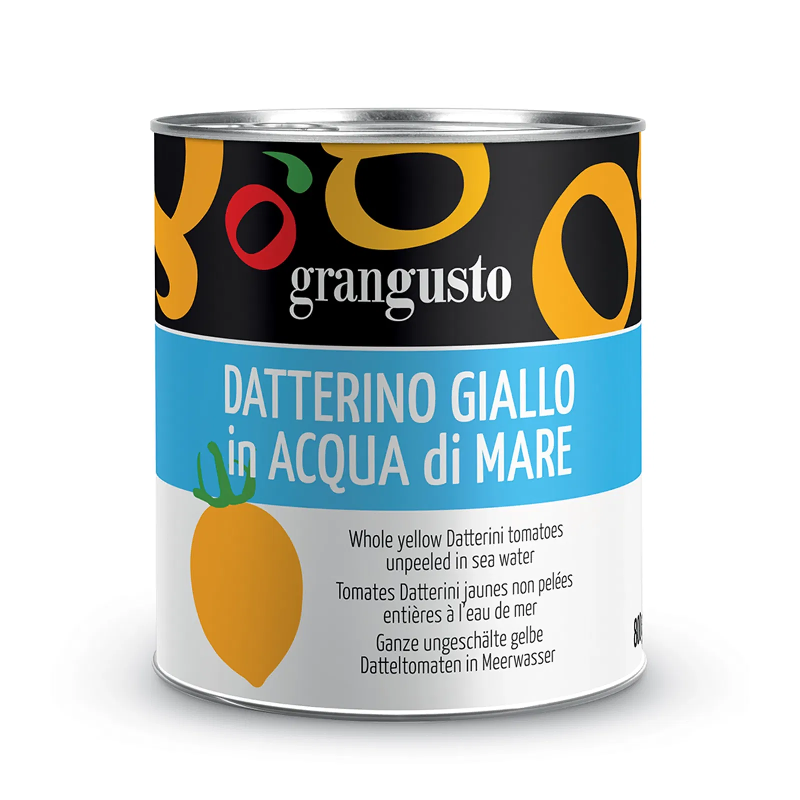Grangusto Whole yellow Datterini tomatoes unpeeled in sea water 800g