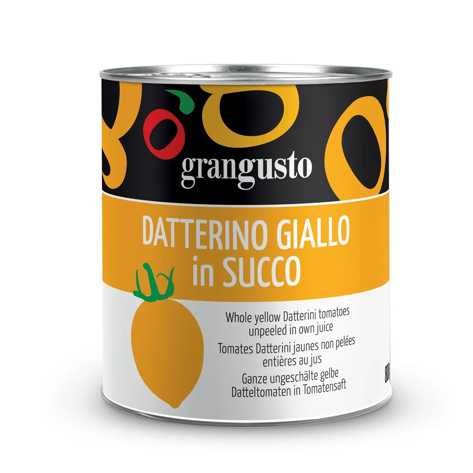 Grangusto Whole yellow Datterini tomatoes unpeeled in its own juice 800g