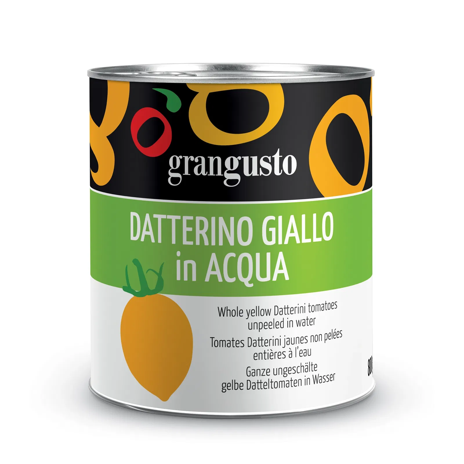 Grangusto Whole yellow Datterini tomatoes unpeeled in water 800g