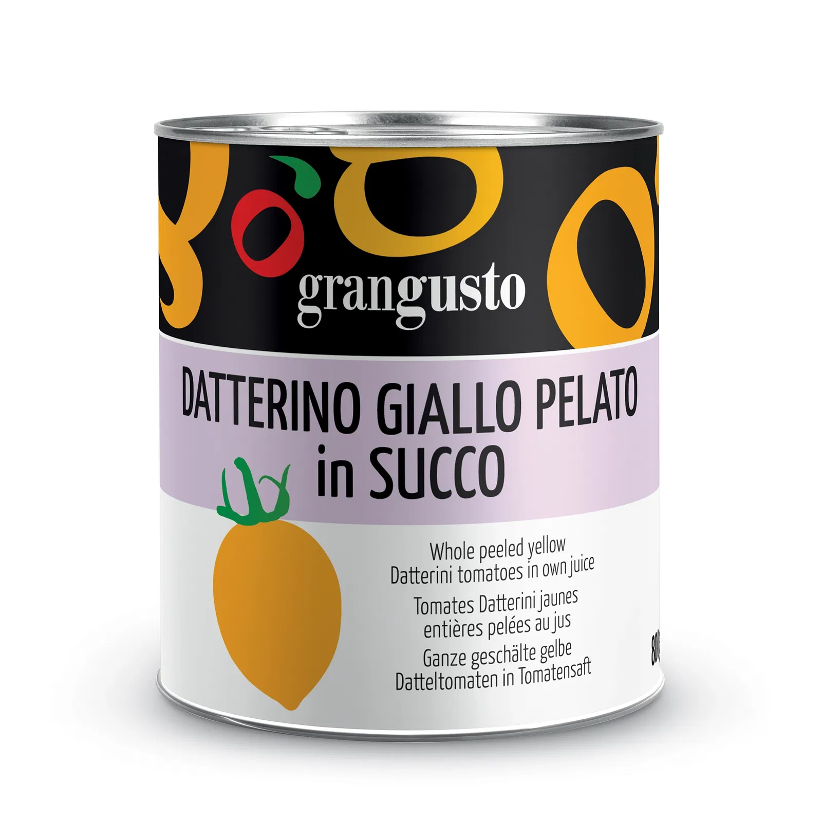 Grangusto Whole peeled yellow Datterini tomatoes in its own juice 800g
