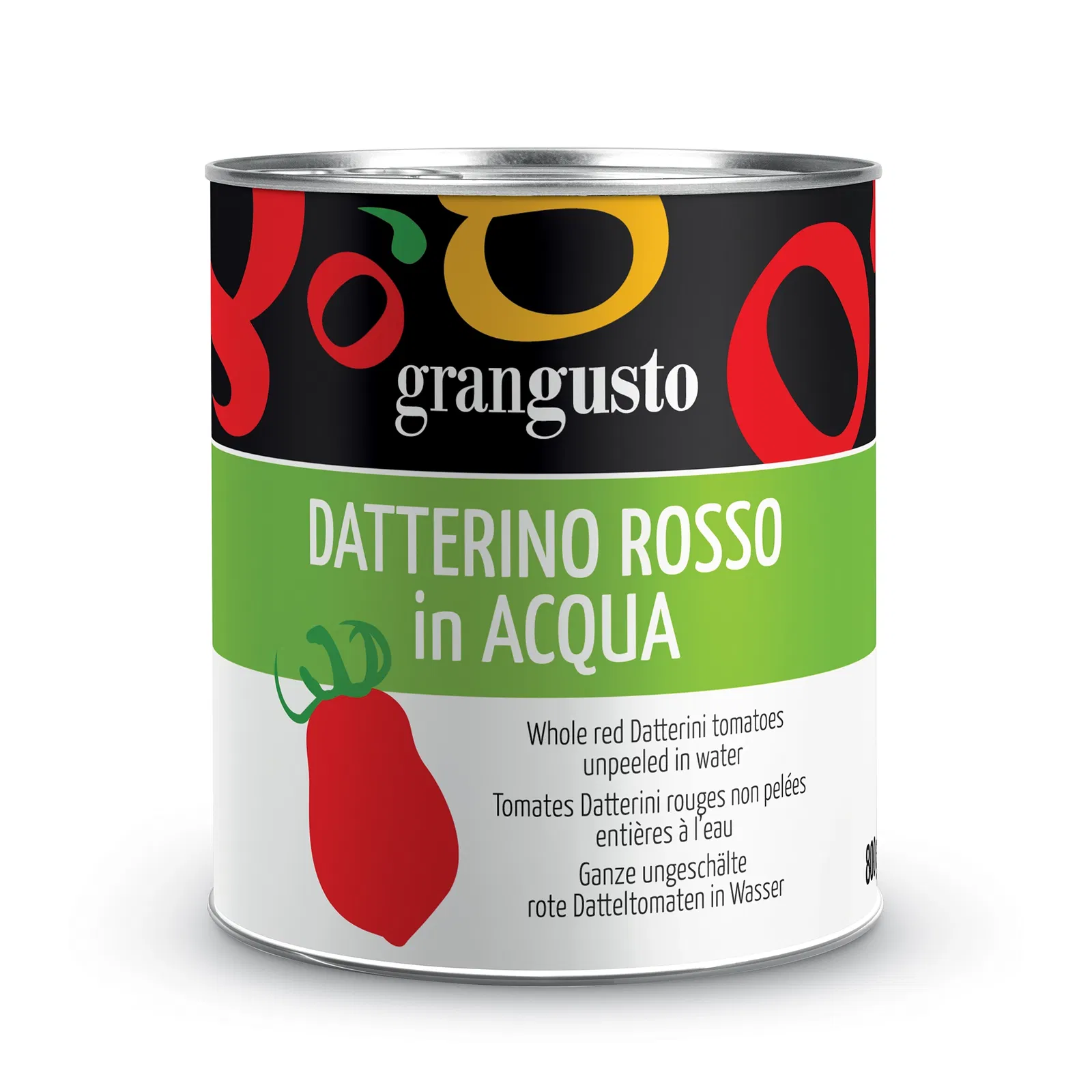Grangusto Whole red datterini tomatoes unpeeled in water 800g