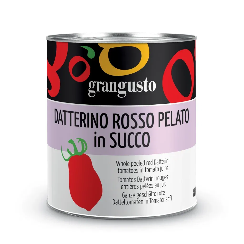 Grangusto Whole peeled red Datterini tomatoes in tomato juice 800g