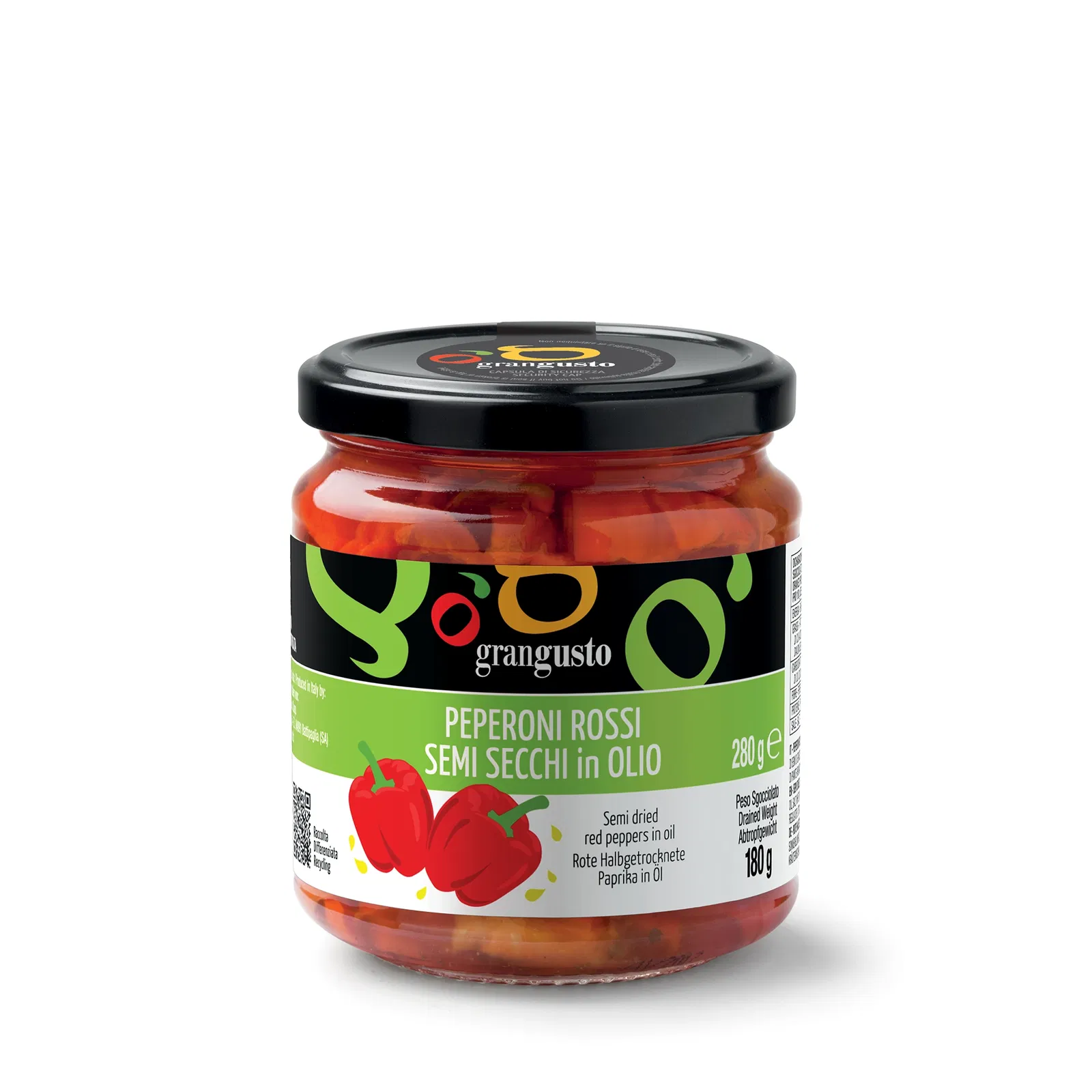 Grangusto Semi dried red peppers in oil 280g