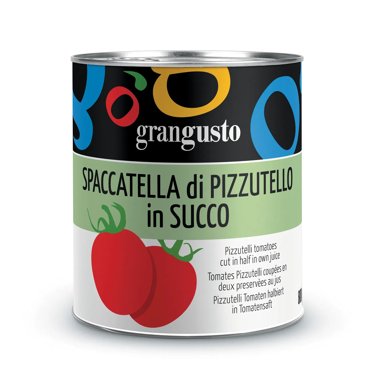 Grangusto Pizzutelli tomatoes cut in half in own juice 800g