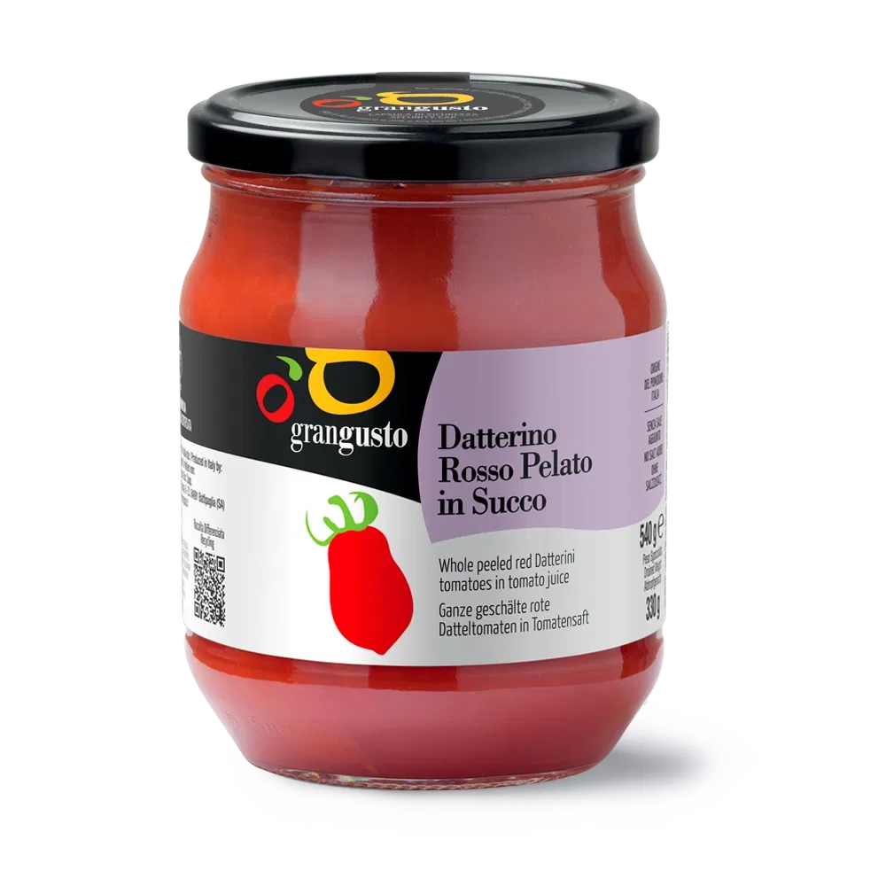 Grangusto Whole peeled red Datterini tomatoes in tomato juice 540g